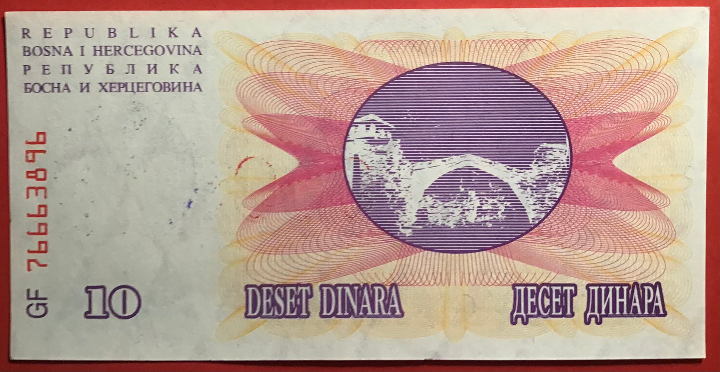 Bosnia-Herzegovina - 10.000 Dinara 15.10.1993 *Travnik* P#53b Kvalitet 01
