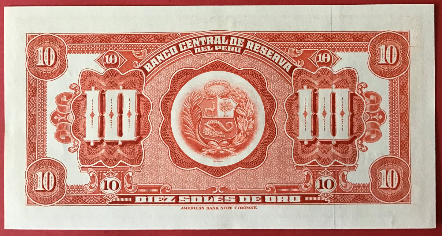 Peru - 10 Soles de Oro 26.2.1965 P#88 Kvalitet 0