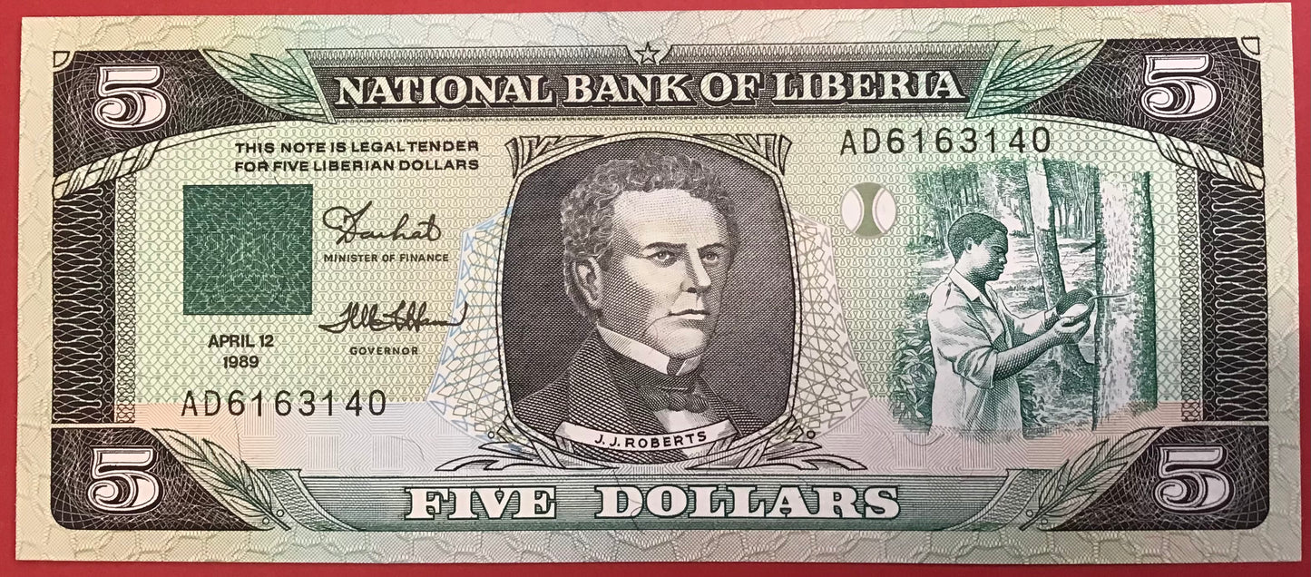 Liberia - 5 Dollars 12.4.1989 P#19 Kvalitet 0