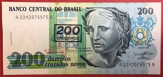 Brazil - 200 Cruzeiros on 200 Cruzados Novos (1990) P#225b Kvalitet 1+