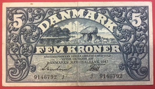 Danmark - 5 Kroner 1943 (J 9146792) Sieg#102 Kvalitet 1-/1