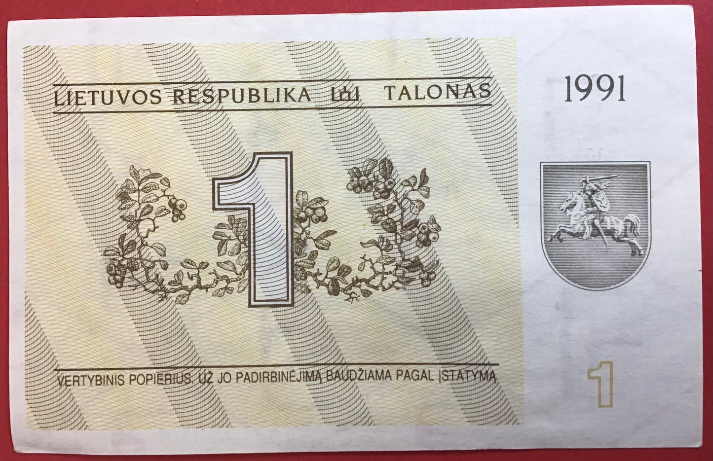 Lithuania - 1 Talonas 1991 P#32a Kvalitet 1+