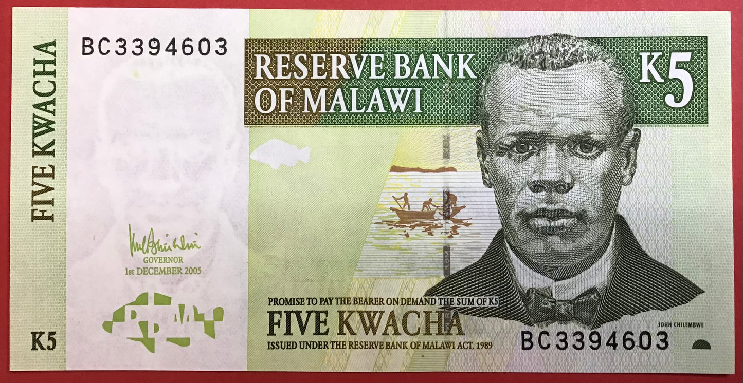 Malawi - 5 Kwacha 1.12.2005 P#36c Kvalitet 0