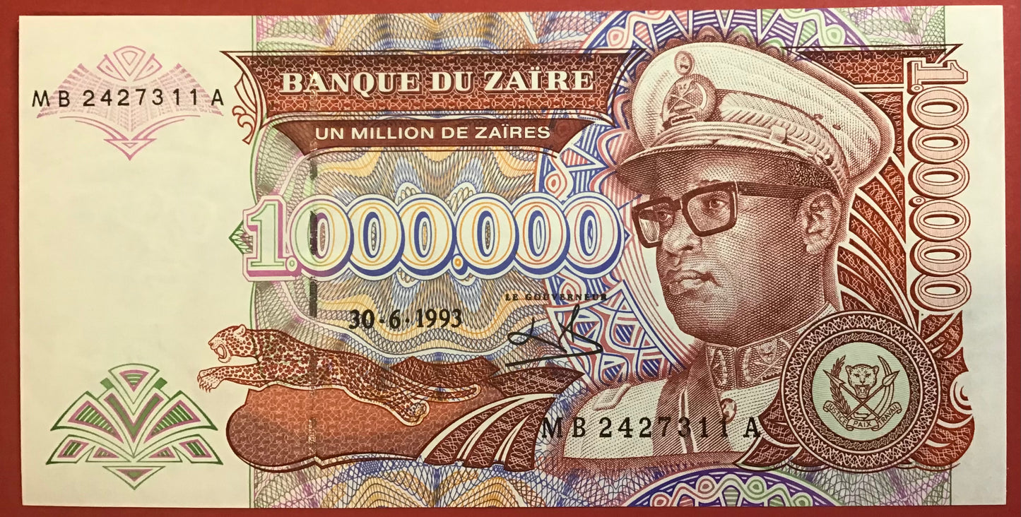 Zaïre - 1.000.000 Million De Zaïres 30.6.1993 P#45b Kvalitet 0