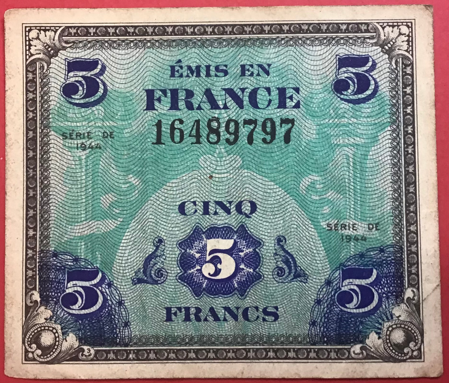 France - 5 Francs 1944 *Allied Military Currency* P#115a Kvalitet 1+