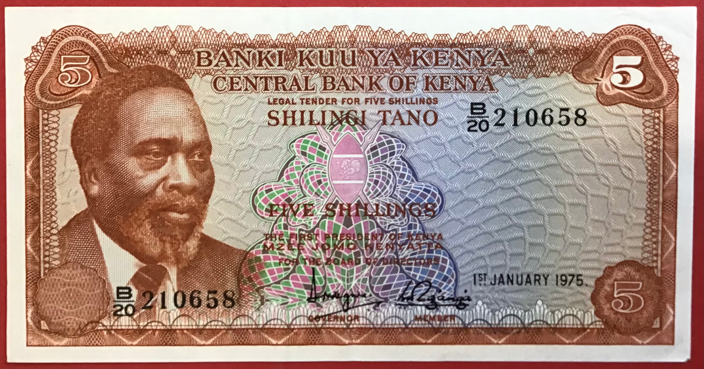Kenya - 5 Shillings 1.1.1975 P#11b Kvalitet 01