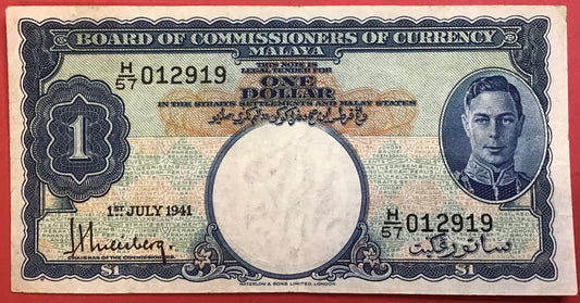 Malaya/Board Of Commissioners Of Currency - 1 Dollar 1.7.1941 P#11 Kvalitet 1+/01
