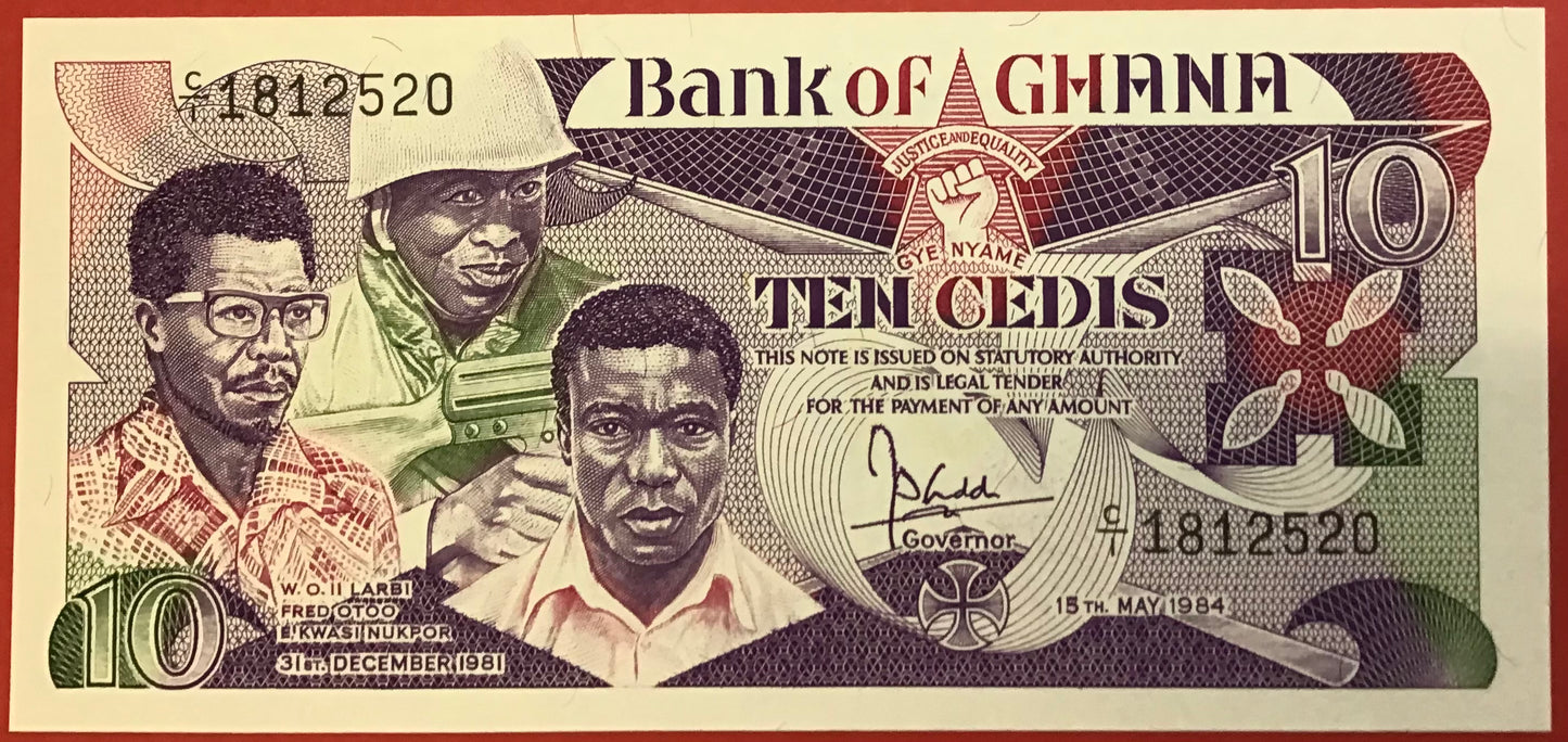 Ghana - 10 Cedis 15.5.1984 P#23a Kvalitet 0