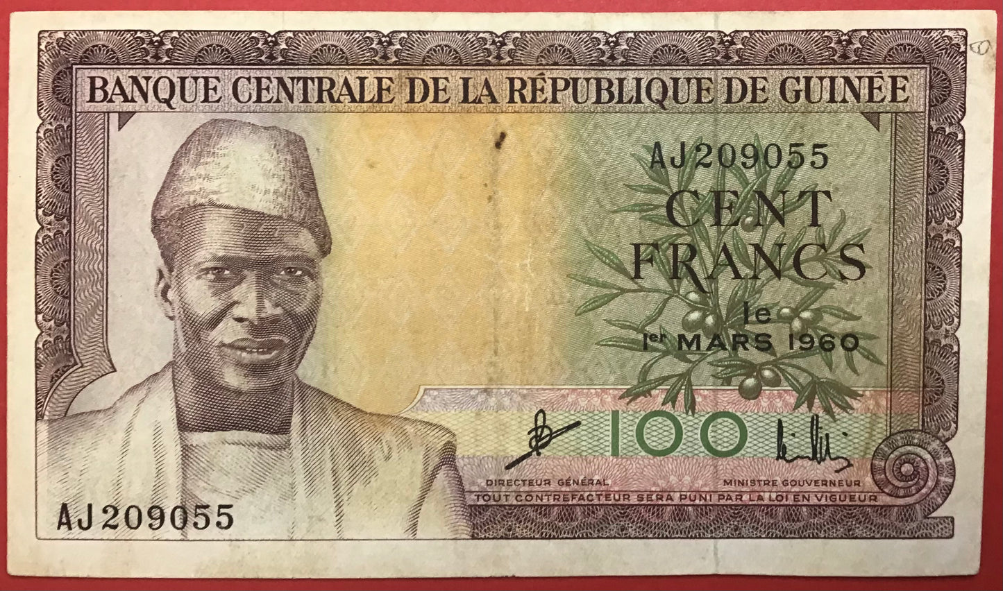Guinea - 100 Francs 1.3.1960 P#13a Kvalitet 1/1+