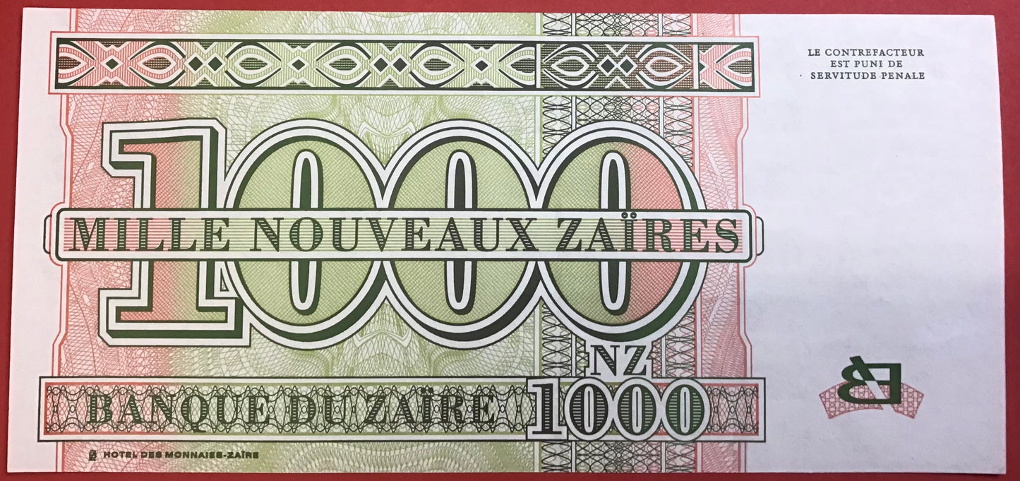 Zaïre - 1000 Nouveaux Zaïres 30.1.1995 P#66a Kvalitet 0