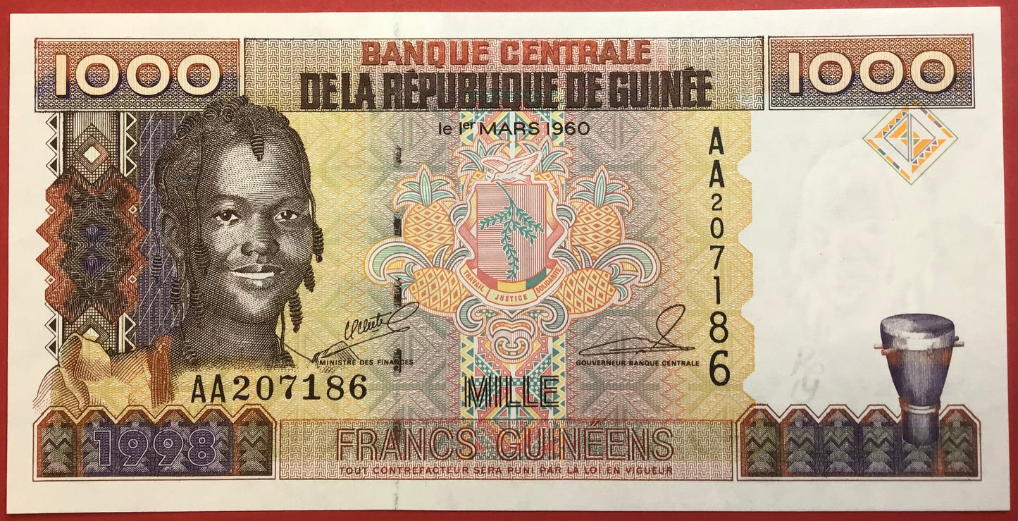 Guinea - 1000 Francs 1998 P#37 Kvalitet 01