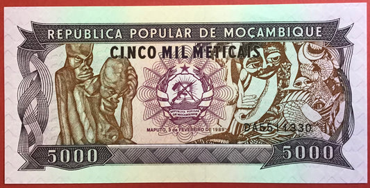 Mozambique - 5000 Meticais 3.2.1989 P#133b Kvalitet 0
