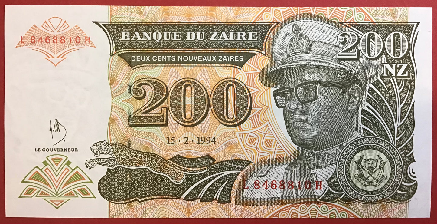 Zaïre - 200 Nouveaux Zaïres 15.2.1994 P#62a Kvalitet 0