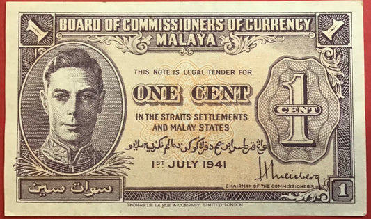 Malaya/Board Of Commissioners Of Currency - 1 Cent 1.7.1941 P#6 Kvalitet 01/0