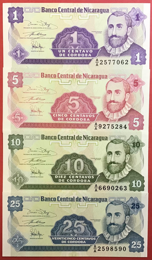 Nicaragua - 1,5,10 & 25 Centavos (1991) P#167-70 Kvalitet 0