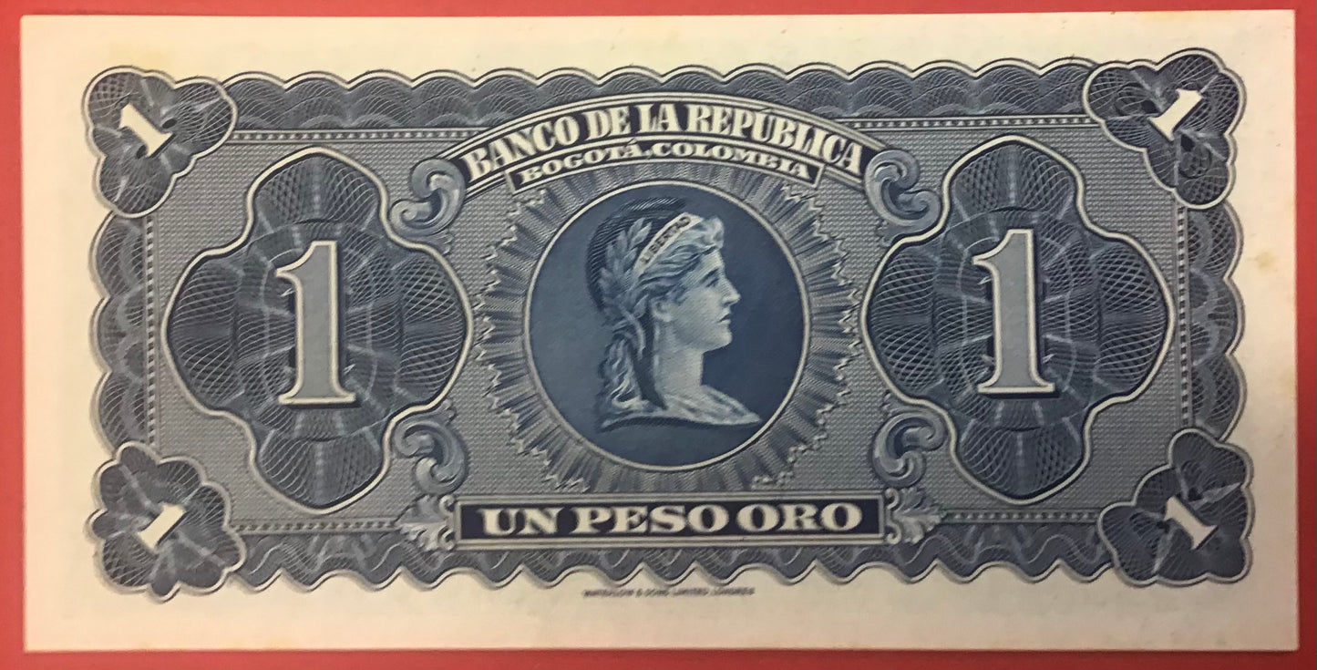 Colombia - 1 Peso Oro 7.8.1953 P#398 Kvalitet 01