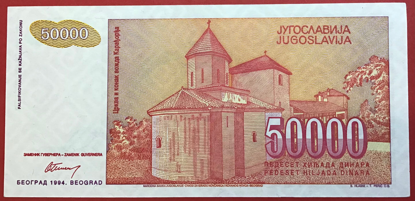 Yugoslavia - 50.000 Dinara 1994 P#142a Kvalitet 01