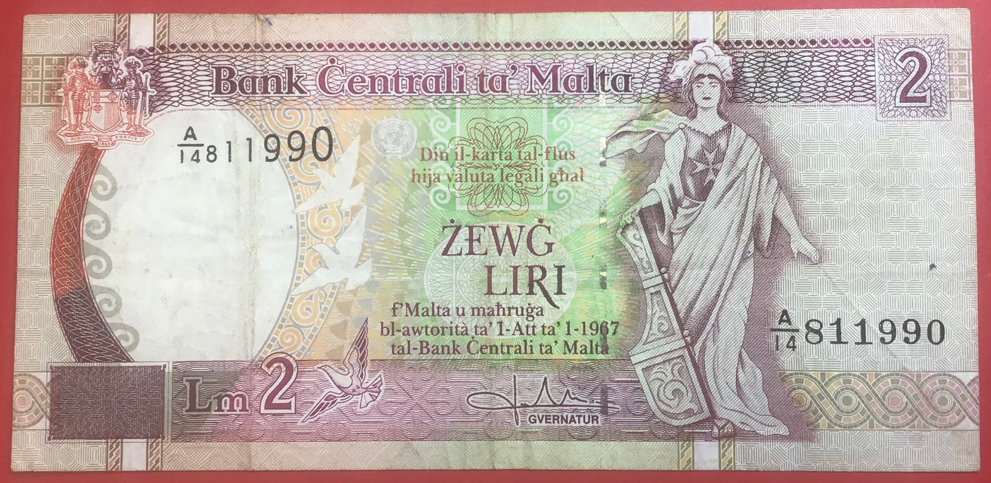 Malta - 2 Liri 1994 P#45b Kvalitet 1+