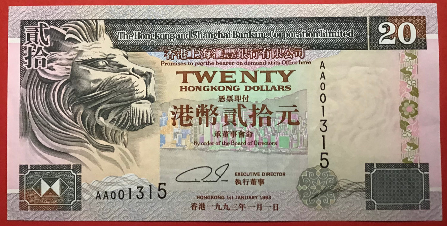 Hong Kong - 20 Dollars 1.1.1983 P#201a Kvalitet 01/0