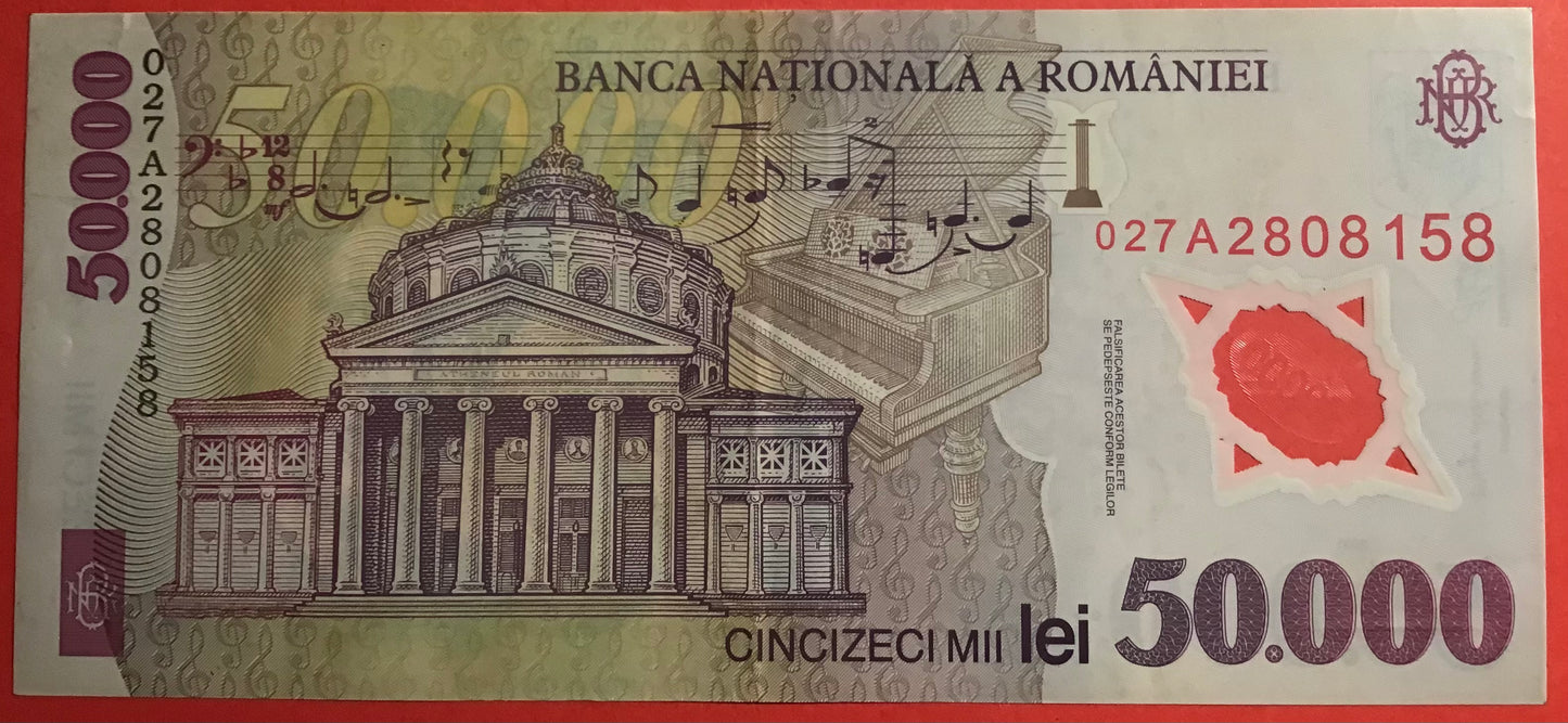 Romania - 50.000 Lei 2001 P#113 Kvalitet 1+/01