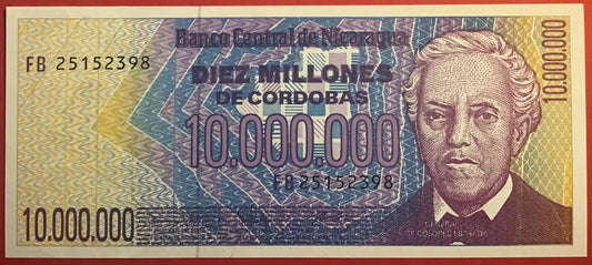 Nicaragua - 10 Million Córdoba (1990) P#166 Kvalitet 0