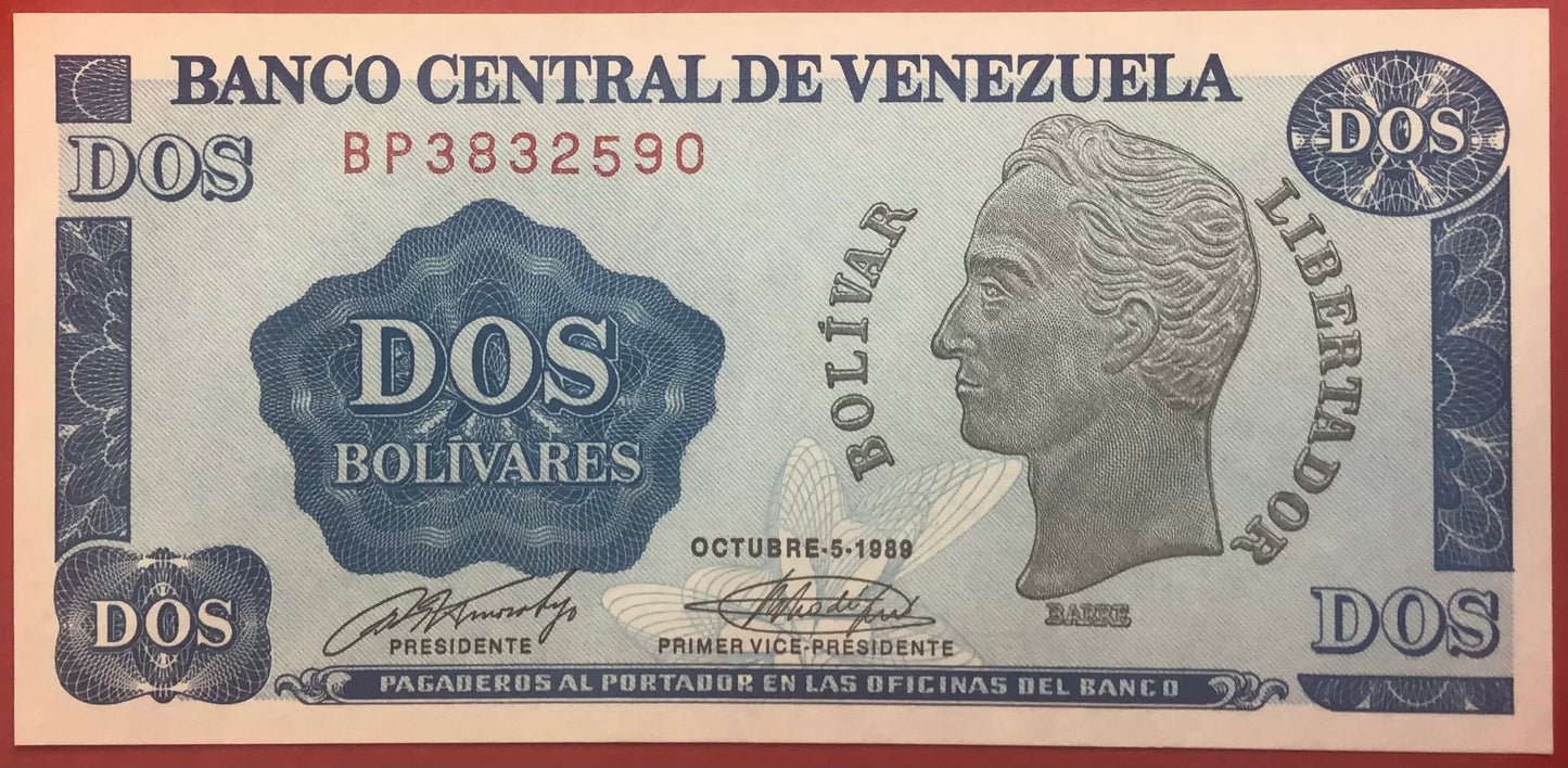 Venezuela - 2 Bolivares 5.10.1989 P#69 Kvalitet 0
