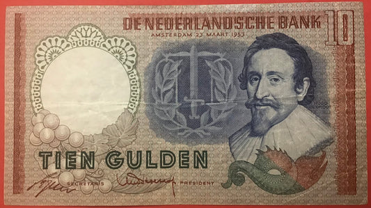 Netherlands - 10 Gulden 23.3.1953 P#85 Kvalitet 1+