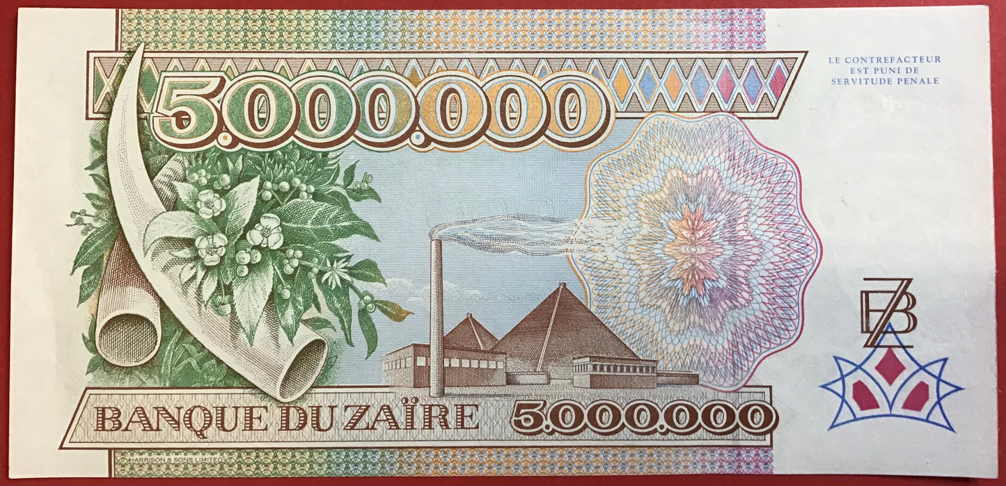 Zaïre - 5.000.000 Millions Zaïres 1.10.1992 P#46a Kvalitet 01/0