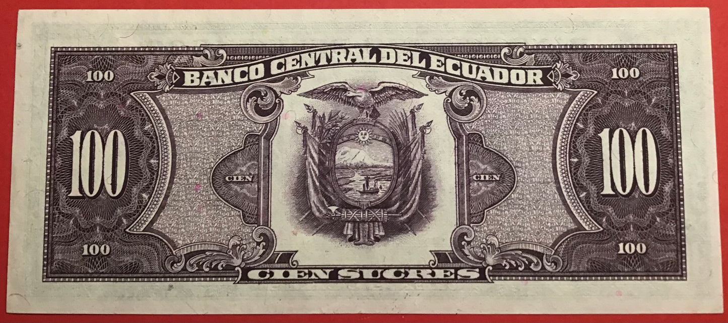 Ecuador - 100 Sucres 29.4.1986 P#123 Kvalitet 0