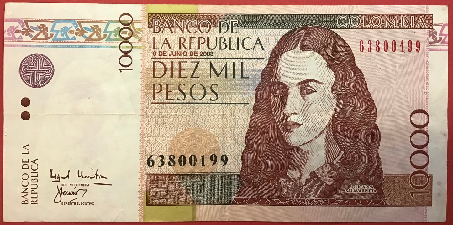 Colombia - 10.000 Pesos 9.6.2003 P#453f Kvalitet 1+