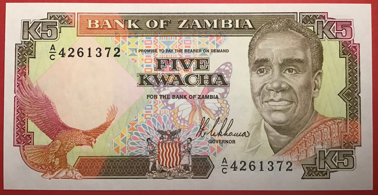Zambia - 5 Kwacha 1989 P#30a Kvalitet 0