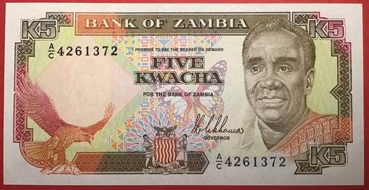 Zambia - 5 Kwacha 1989 P#30a Kvalitet 0