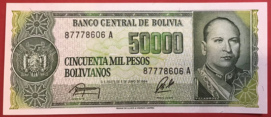 Bolivia - 50.000 Pesos Bolivianos 5.6.1984 P#170a Kvalitet 0