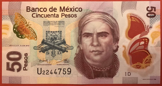 Mexico - 50 Pesos 12.6.2012 P#123Ad Kvalitet 1+