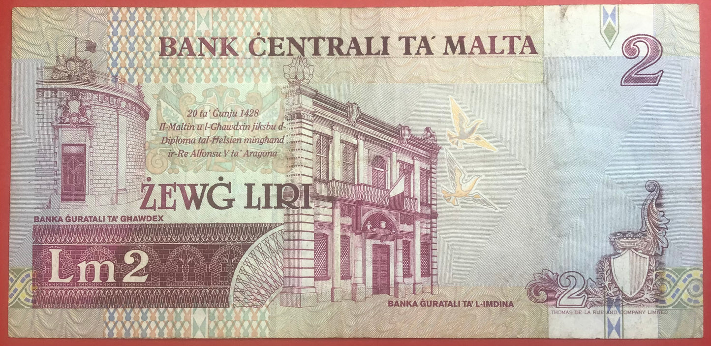 Malta - 2 Liri 1994 P#45b Kvalitet 1+