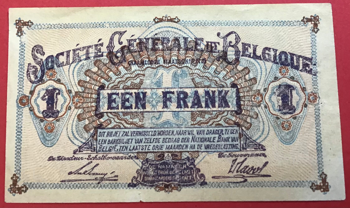 Belgium - 1 Franc 2.10.1918 P#86b Kvalitet 1+
