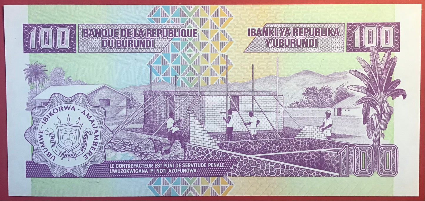 Burundi - 100 Francs 1.8.2001 P#37c Kvalitet 0
