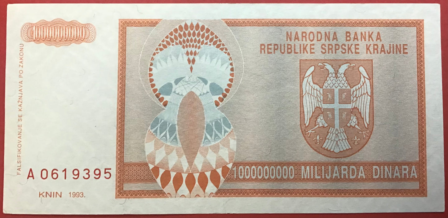 Croatia/Serbian Krajina - 1.000.000.000 Dinara 1993 P#R17 Kvalitet 01