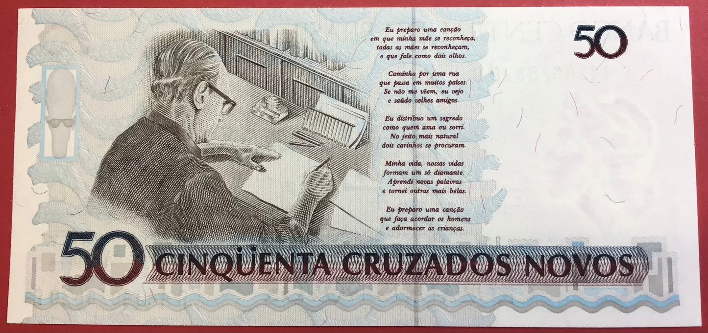 Brazil - 50 Cruzeiros on 50 Cruzados Novos (1990) P#223 Kvalitet 0