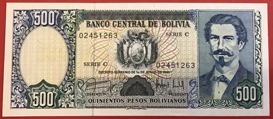 Bolivia - 500 Pesos Bolivianos 1.6.1981 P#166a Kvalitet 0