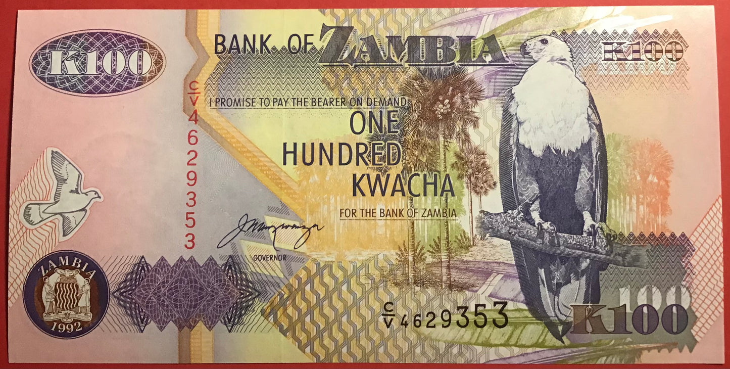 Zambia - 100 Kwacha 1992 P#38b Kvalitet 0
