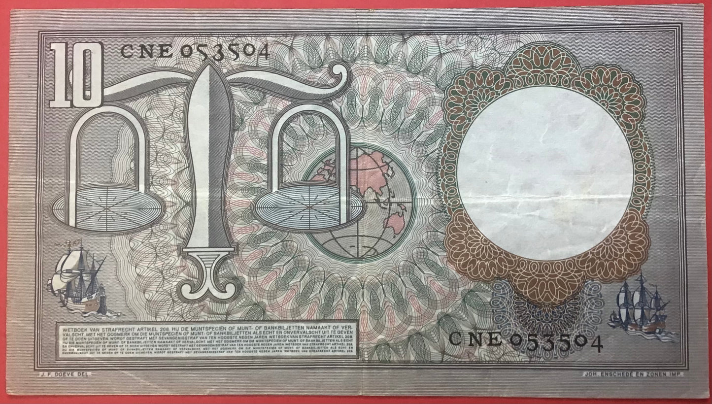 Netherlands - 10 Gulden 23.3.1953 P#85 Kvalitet 1+
