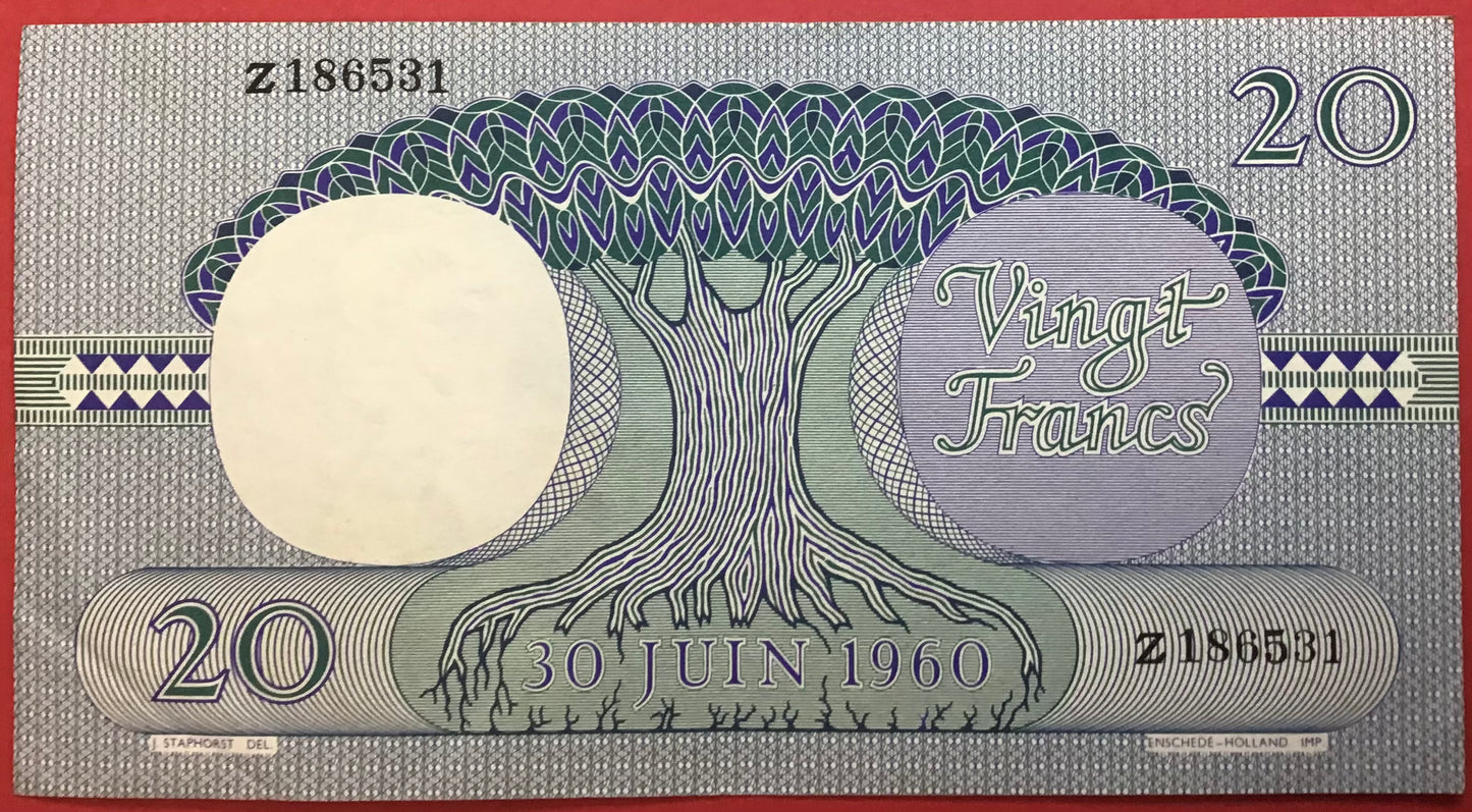 Congo Democratic Republic - 20 Francs 15.6.1962 P#4a Kvalitet 1+/01