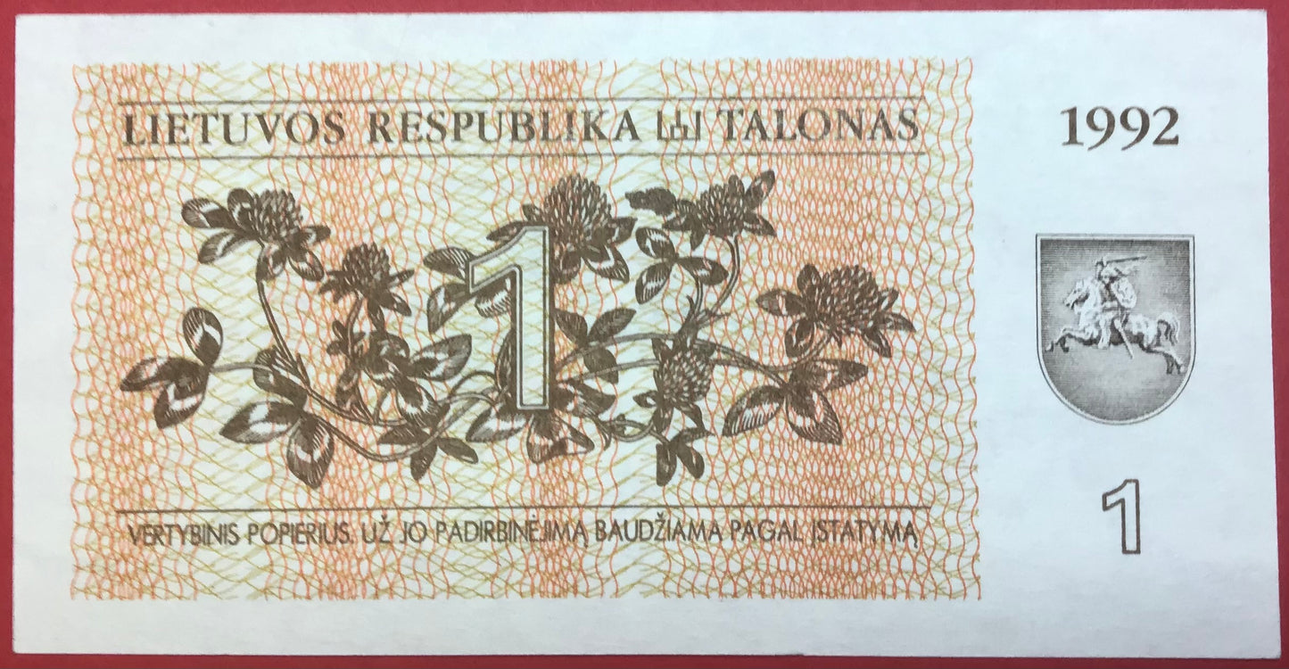Lithuania - 1 Talonas 1992 P#39 Kvalitet 0