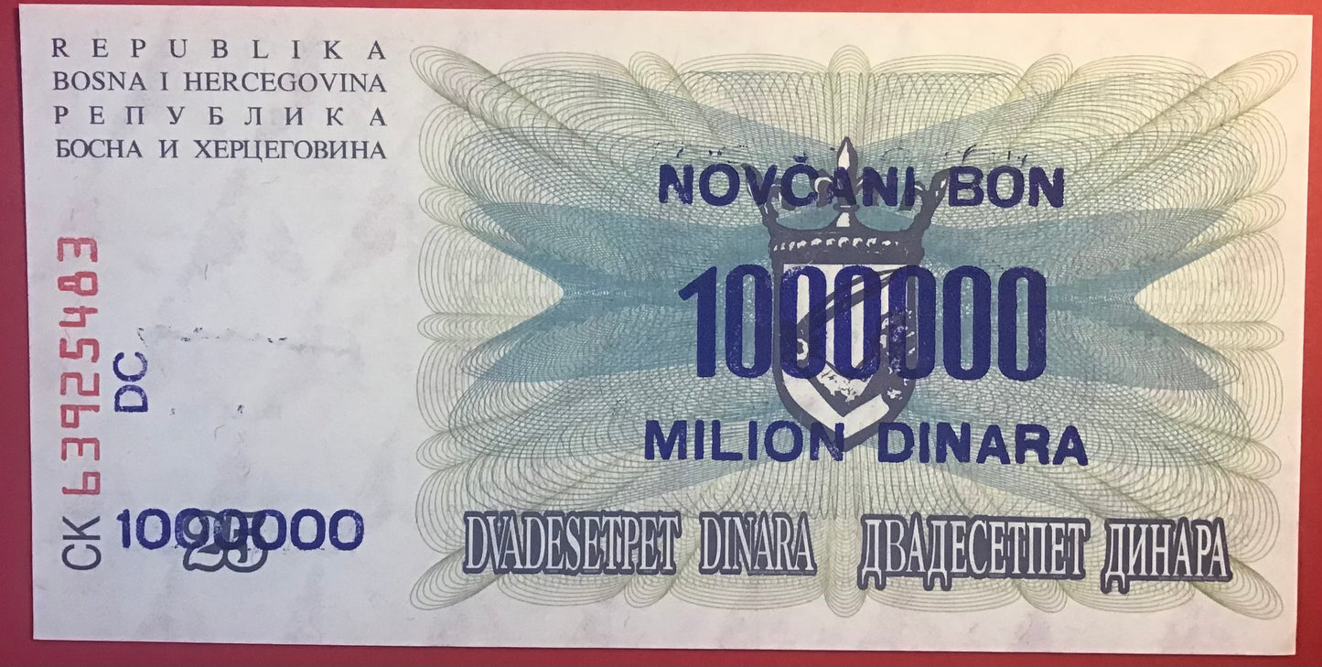 Bosnia-Herzegovina - 1.000.000 Dinara 10.11.1993 P#35b Kvalitet 0