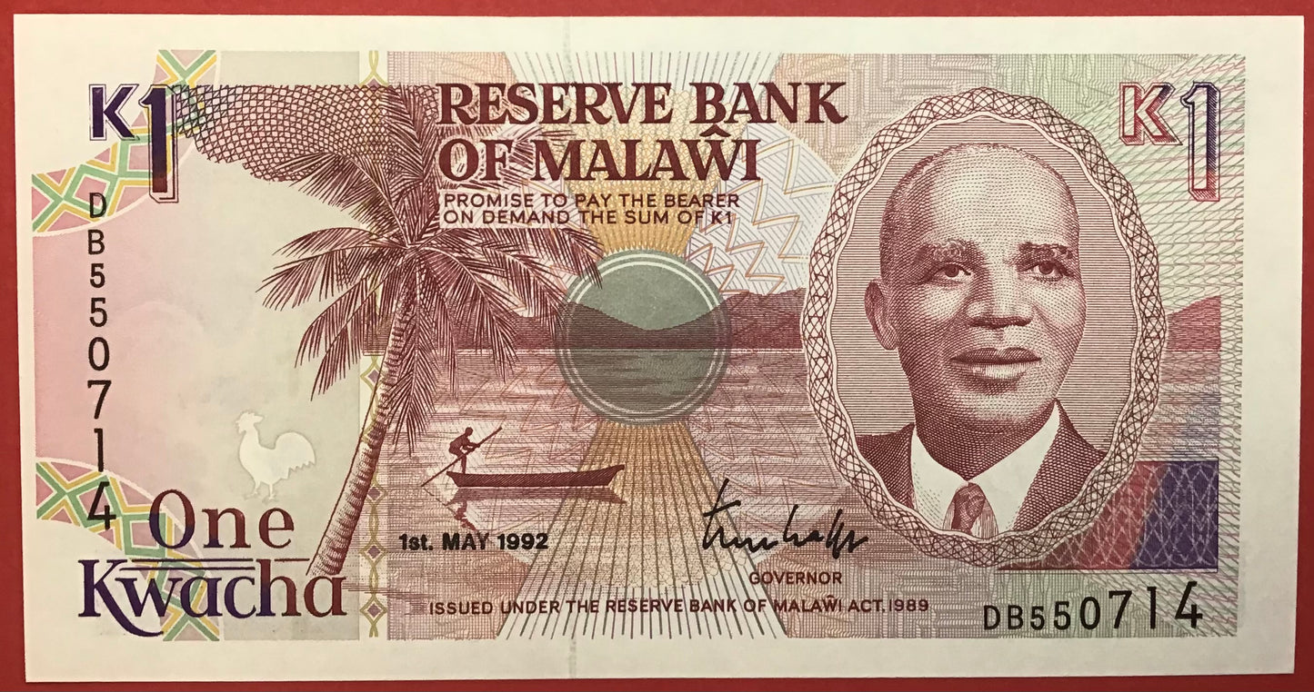 Malawi - 1 Kwacha 1.5.1992 P#23b Kvalitet 0