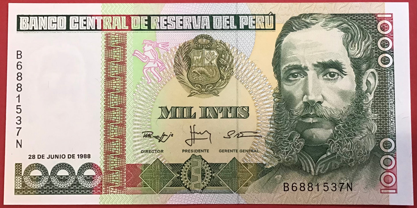 Peru - 1000 Intis 28.6.1988 P#136b Kvalitet 0