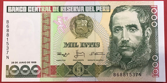 Peru - 1000 Intis 28.6.1988 P#136b Kvalitet 0
