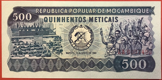 Mozambique - 500 Meticais - 16.6.1980 P#127 Kvalitet 0