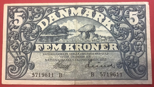Danmark - 5 Kroner 1933 (B 5719611) Sieg#101 Kvalitet 1